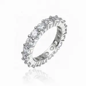 Gemnel 14k white gold round cubic zirconia pave eternity ring wedding band