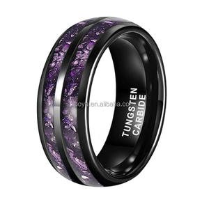 POYAジュエリーメンズ8mmブラック & シルバータングステン結婚指輪ドームスタイルパープルオパールインレイクラシックカップルプロミスリング - Product Image 2