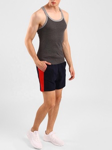 Shorts pour hommes, couleur marine et rouge, avec bande latérale, cordon de serrage à la taille, décontractés, athlétiques, pour l'entraînement - Product Image 2