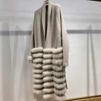 Cardigan long en tricot pour femme, élégant, pour l'hiver et l'automne, style streetwear, avec patchwork en fourrure de renard véritable, design ample