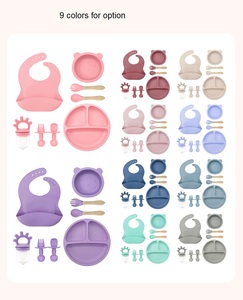 Ensemble d'alimentation pour bébé en silicone 8 pièces : bavoir, tasse, assiette compartimentée, bol, motif écureuil, sans BPA, écologique, compatible lave-vaisselle - Product Image 3