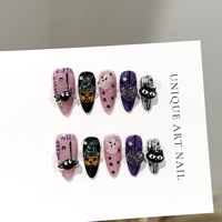 Faux Ongles d'Halloween en Gros à Coller, 3D Araignée Citrouille Fantôme Strass Violet Noir Rose, Réutilisables, Faits Main