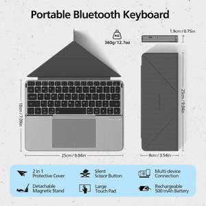 Stock Rechargeable Slim Portable bluetooth Wireless <b>Tablet</b> Foldable Keyboard with Touchpad and case <b>Stand</b> - Product Image 2