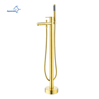 Robinet de baignoire monocommande sur pied en laiton doré brossé avec cartouche céramique pour salle de bain