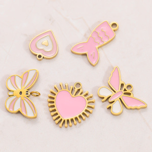 Colgantes de acero inoxidable esmaltados con formas mixtas de corazón y mariposa para la fabricación de pulseras, proceso de goteo de aceite PJ91204 91208 - Product Image 1