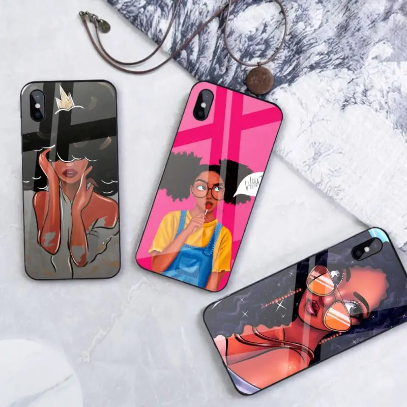 Fashion Black Girl Magic Uv Printed Plastic Tpu Glossy Glass Phone Cases For Iphone 13 12 7 Xr 11 Pro Case Mobile Cover