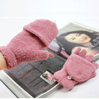 FF3186 Gants en tricot mi-doigts en fausse fourrure, convertibles, pour la conduite par temps froid, le cyclisme, mitaines chaudes d'hiver sans doigts