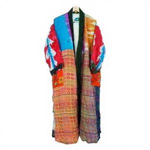 Robe Kimono Longue Femme en Patchwork, Manches Longues, Viscose et Polyester, Tenue de Nuit Décontractée, Motif Imprimé Doux, Idéale pour le Printemps - Product Image 1