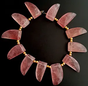 Healing Pink Quartz Teeth Shape Gemstone for Pendant, Natural Strawberry Quartz Briolette Stone Beads