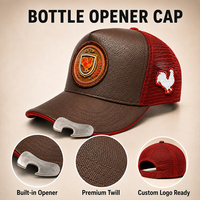 Gorra Trucker con Logotipo Bordado Personalizado OEM, Gorra de Béisbol de 5 Paneles de Cuero PU y Malla, con Abrebotellas Incorporado, Regalo Promocional Publicitario