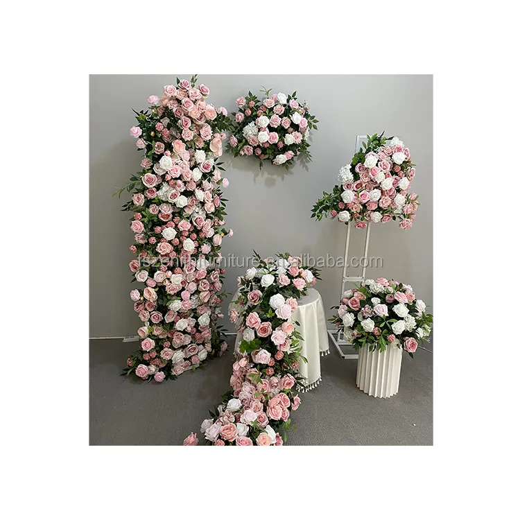 Customized Color and Size Five Pieces Pink and Green Wedding Flower Runner Row Centerpiece