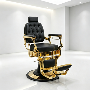 Fauteuil de Barbier Haut de Gamme en Cuir Noir avec Base Dorée, Fauteuil Inclinable Réglable pour Salon de <span class=keywords><strong>Coiffure</strong></span> - Product Image 4