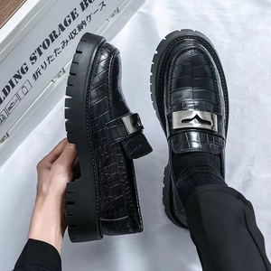 <span class=keywords><strong>Mocasines</strong></span> de Plataforma con Estampado de Cocodrilo Negros para Hombre, Zapatos de Vestir Casuales y Formales con Detalles Metálicos para Uso Diario en la Oficina - Product Image 4