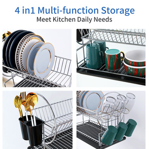 Égouttoir à vaisselle moderne et minimaliste à 2 niveaux pour cuisine, organisateur de comptoir gain de place avec porte-couverts - Product Image 2