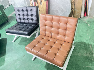 Sillón <span class=keywords><strong>Barcelona</strong></span> de Ocio Tapizado en Cuero con Estructura en X de Acero Inoxidable Pulido para Sala de Estar, Venta al por Mayor de Fábrica - Product Image 5