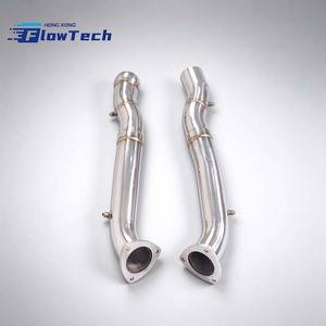 Downpipe FlowTech en acier inoxydable T304 avec OPF pour Aston Martin DB11 4.0T V8 5.2T V12, soudé TIG, montage direct, finition poli miroir - Product Image 1