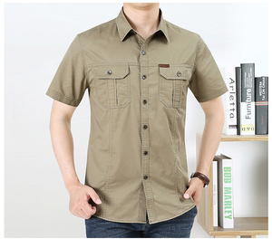 <span class=keywords><strong>Chemise</strong></span> d'été décontractée personnalisée de <span class=keywords><strong>grande</strong></span> <span class=keywords><strong>taille</strong></span> pour hommes 100% coton fermeture à double boutonnage manches courtes coupe ample pour les activités de plein air - Product Image 2