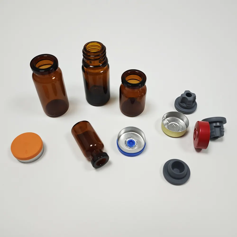 10ml Lab boş örnek flakon Amber penisilin şişe borosilikat cam şişe kauçuk tıpa ve kıvrım üst
