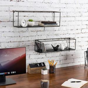 Conjunto de 2 rectángulo negro enmarcado Metal montado en la pared Rectangular estantes de exhibición para la decoración del hogar - Product Image 6