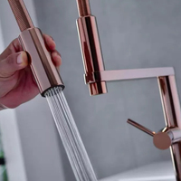 Promotion Robinet de cuisine moderne monocommande en laiton or rose avec douchette latérale extractible à ressort, rotation à 360 degrés et pré-évier