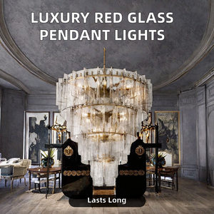 סימיג יוקרתי מודרני קריסטל נברשות זכוכית צבעונית סניף זכוכית אדום תליון אורות לאולם אולם הנחושת - Product Image 2