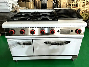 Cucina a Gas in Acciaio Inox a 4 Fuochi a Prezzo Conveniente con <span class=keywords><strong>Griglia</strong></span> in Pietra <span class=keywords><strong>Lavica</strong></span> e Forno per Ristoranti - Product Image 2
