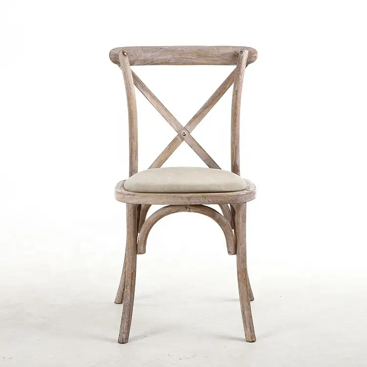 كرسي خشبي كلاسيكي عتيق عالي الجودة قابل للتكديس بظهر متقاطع من خشب توون الصيني