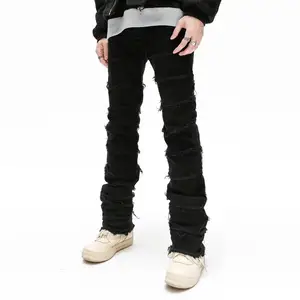 High Street Men Stacked Jeans Custom Pants New Design Slim Men Casual Denim Jeans Pants Fashion Designer Denim Pants Men