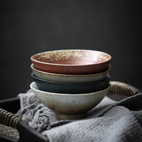Bol à riz en céramique blanche rétro fait main de style japonais, vintage, sur pied, pour usage domestique, couleur sous glaçure, grande capacité