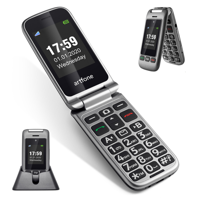 Artfone 4G Senior Flip Phone with S0S Key Speed Dial,Charging Cradle,2.4'' Dual Screen/Big Font Big Speaker Long Standby