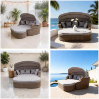 Navyice Canapé-lit modulaire en rotin avec auvent rétractable, grand ottoman sectionnel, résistant aux intempéries UV8, cadre en aluminium ou en acier, 40HQ FCL, vente en gros