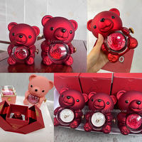 Ours Câlin Rose Éternelle Rotative Coffret Bague Collier Cadeau Saint-Valentin Boîte à Bijoux Ours Rotatif Rose