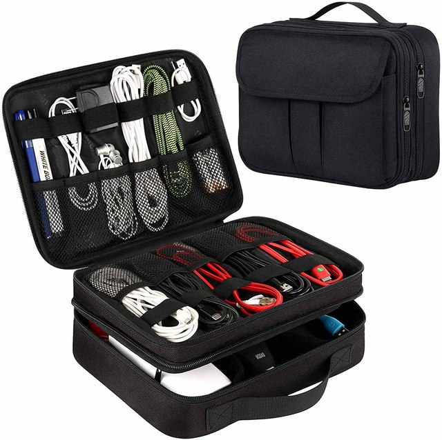 Custom Waterproof Electronics Organizer Travel Electronic Accessories Case Portable Double Layer Cable Storage Bag