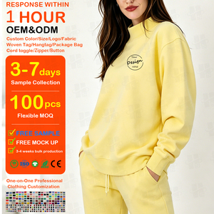 ผู้ผลิตขายส่งเสื้อจั๊มเปอร์เปล่าแบบกำหนดเองได้ แบรนด์ส่วนตัว ผ้าฟลีซ 80% คอตตอน 20% โพลีเอสเตอร์ สีเหลือง เสื้อสเวตเชิ้ตคอเต่าแบบสั่งทำพิเศษ - Product Image 1