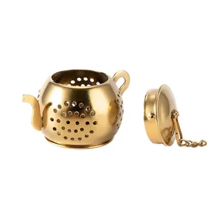Squisito filtro per tè con infusore per tè in acciaio inossidabile a forma di Mini teiera con catena e vassoi antigoccia per tè sfuso