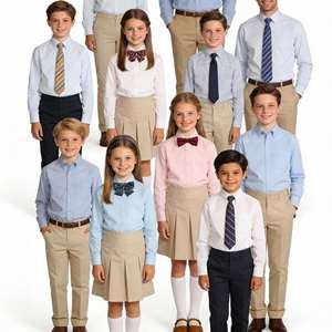 Uniformes d'affaires formels écologiques OEM ODM 100% coton Ensembles d'uniformes scolaires familiaux Chemises coordonnées pour garçons Cravates Jupes Chinos - Product Image 2