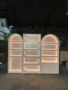 Factory direct sales Pink Beauty Salon Reception <b>Desk</b> & LED Arch Display Cabinet Set For <b>Nail</b> Spa Clinic - Product Image 4
