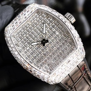 Reloj Mecánico de Acero Inoxidable con Incrustaciones de Moissanita de Lujo, Forma de Barril, Resistente al Agua para Uso Diario, de Alta Calidad para Hombre, Superventas - Product Image 3