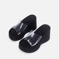 Sandales compensées XINZI RAIN pour femme, à plateforme épaisse, à bout ouvert, avec bride transparente en PVC, rehaussantes, pour l'été