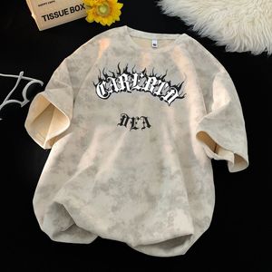 Camiseta Oversize Negra Tie-Dye para Hombre, Manga Corta, Cuello Redondo, Estilo Urbano, Algodón Jersey, Diseño con Letras Estampadas en la Parte Delantera - Product Image 2