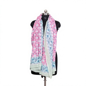 Bufanda Reversible con Estampado Floral para Mujer, Rosa y Azul, Poliéster, Accesorio de Moda - Product Image 1