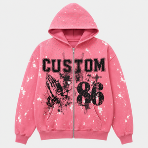 Custom Heavyweight Full Zip <b>Hoodie</b> Streetwear Design Cropped Boxy Fit Distressed Rhinestone Graphic Custom Logo <b>Men</b> <b>Hoodie</b> - Product Image 3