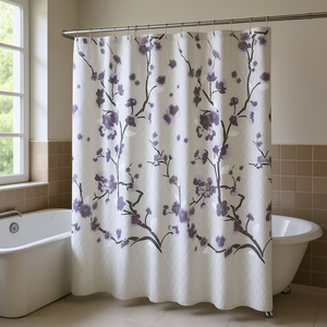 Rideau de douche en coton, impression numérique, motif floral, style classique, pour salle de bain - Product Image 2