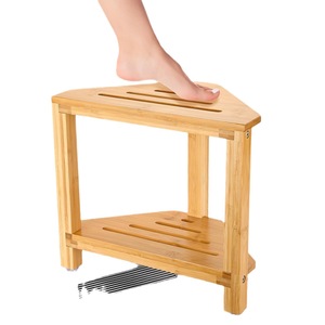 Étagère de salle de bain en bambou Yushuo à deux niveaux, support d'angle pour douche et toilettes avec design antidérapant - Product Image 2