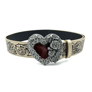 Punk Style Personality Custom Heart Flower Plate Alloy Buckle Men Women Vintage Embossed Leather Y2K Pu <strong>Belts</strong> - Product Image 1