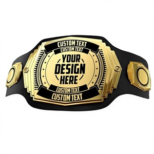 2026 Custom Text <b>Gold</b> Wrestling Championship Belt Black Leather Sports Award Title ALIVANTA INDUSTRY - Product Image 1