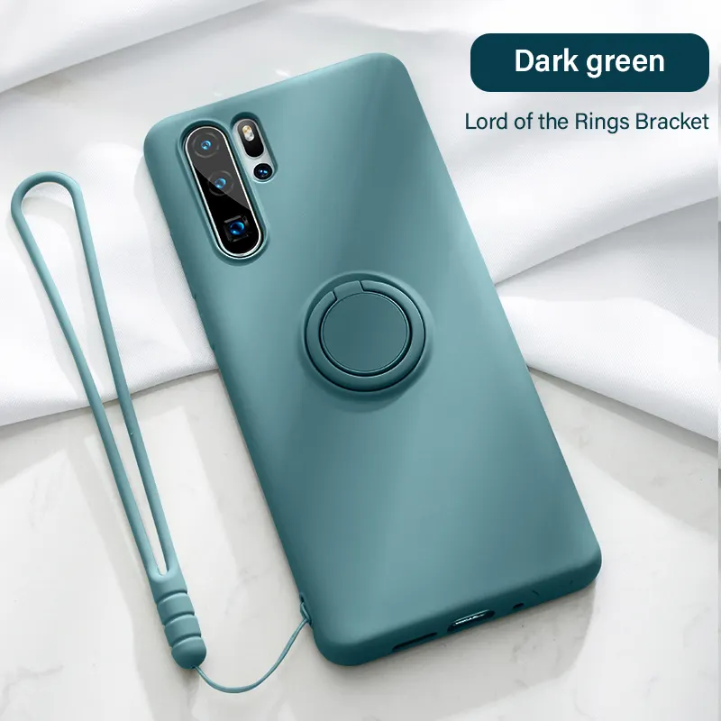 Ultra Thin Shockproof Liquid Silicone Phone Case For Huawei P40 P30 P20 Lite Mate 30 20 Pro Magnetic Ring Holder Back Cover