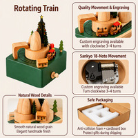 Boîte à musique en bois à remonter avec train, arbre de Noël rotatif et piste, cadeau d'anniversaire personnalisé, boîte musicale en bois massif, vente en gros OEM