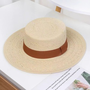 Women's Summer Flat Top Sun Beach <strong>Hat</strong> Hand Woven Natural <strong>Straw</strong> with Wide Brim for Optimal Sun Protection - Product Image 6