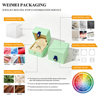 WEIMEI Vente en gros Élégante Boîte à bijoux carrée en cuir PU vert menthe avec anneau de tirage en cuir noir pour collier